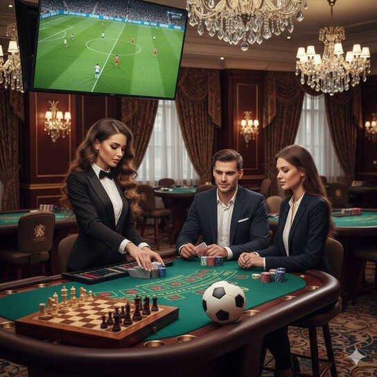 Grand entrance to Casino Royale, a luxurious gaming environment